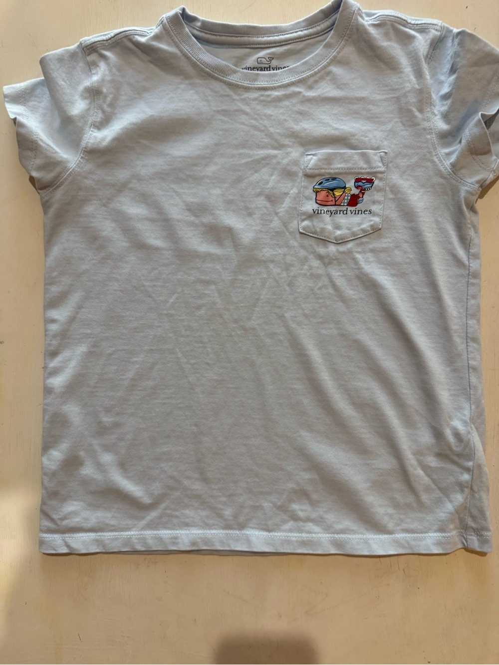 Vineyard Vines Light Blue Kids girls Pocket Tee with Surf Graphic